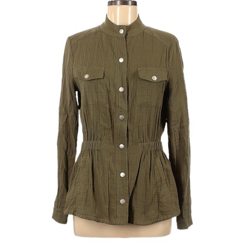 Jack by BB Dakota M army green button up long sleeve 100% cotton utility jacket